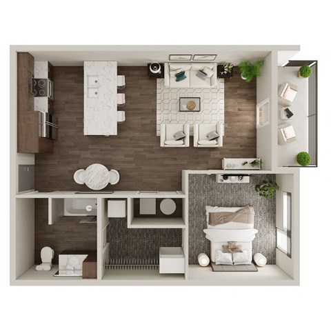 Floor plan for 1 bed, 1 bath, 747 sqft